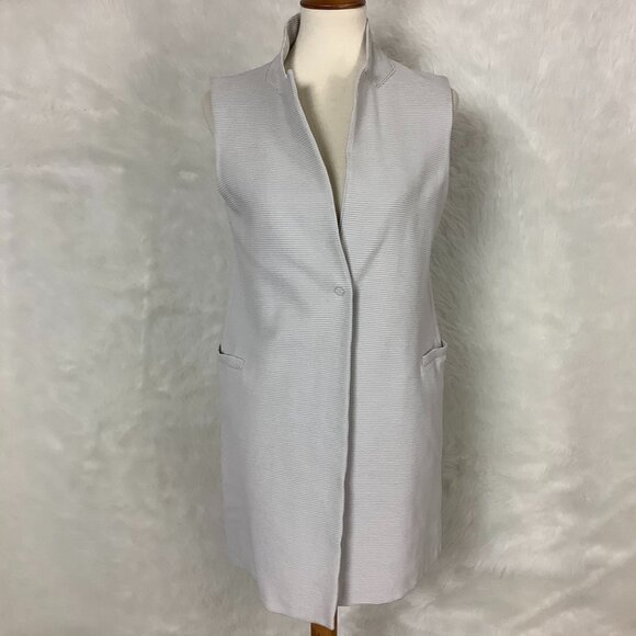Harris Wharf London Gray Ribbed Single Snap Longline Tunic Vest 8 - Picture 1 of 9
